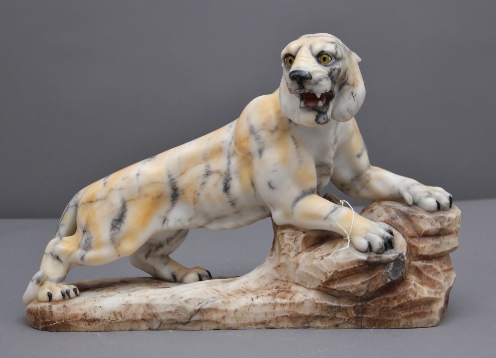 Early 20th Century alabaster tiger sculpture