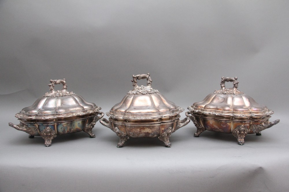 A set of three early 19th Century silver plated Old Sheffield tureens