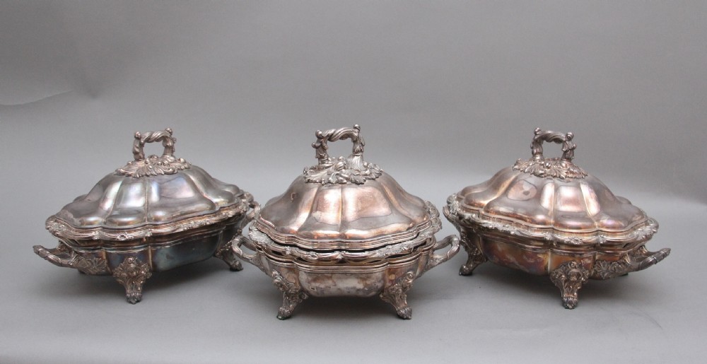 A set of three early 19th Century silver plated Old Sheffield tureens View II