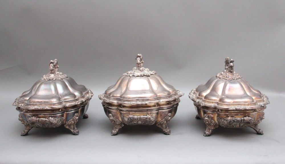 A set of three early 19th Century silver plated Old Sheffield tureens View III