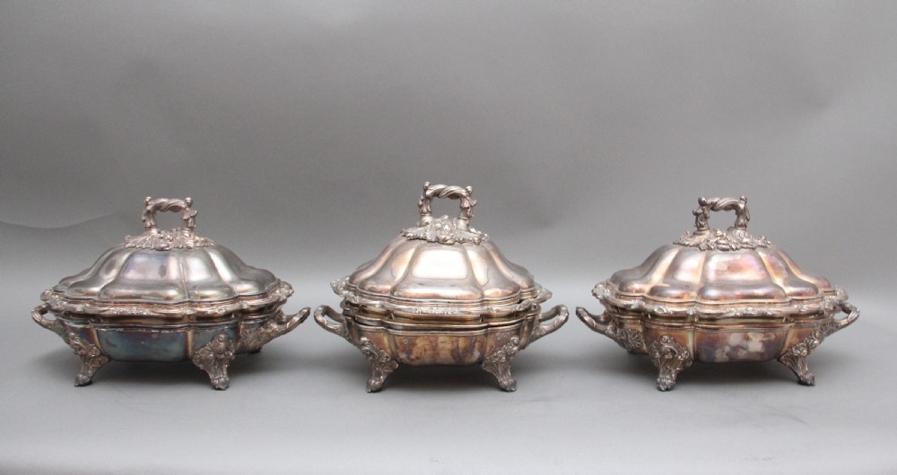 A set of three early 19th Century silver plated Old Sheffield tureens View IV