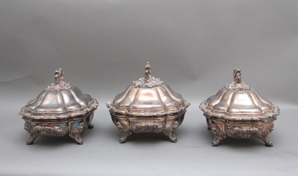 A set of three early 19th Century silver plated Old Sheffield tureens View V