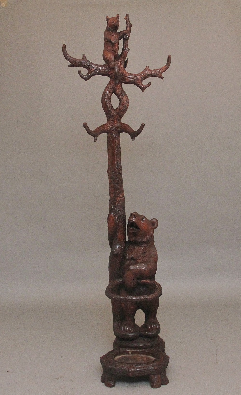 Early 20th Century walnut black forest bear hall stand