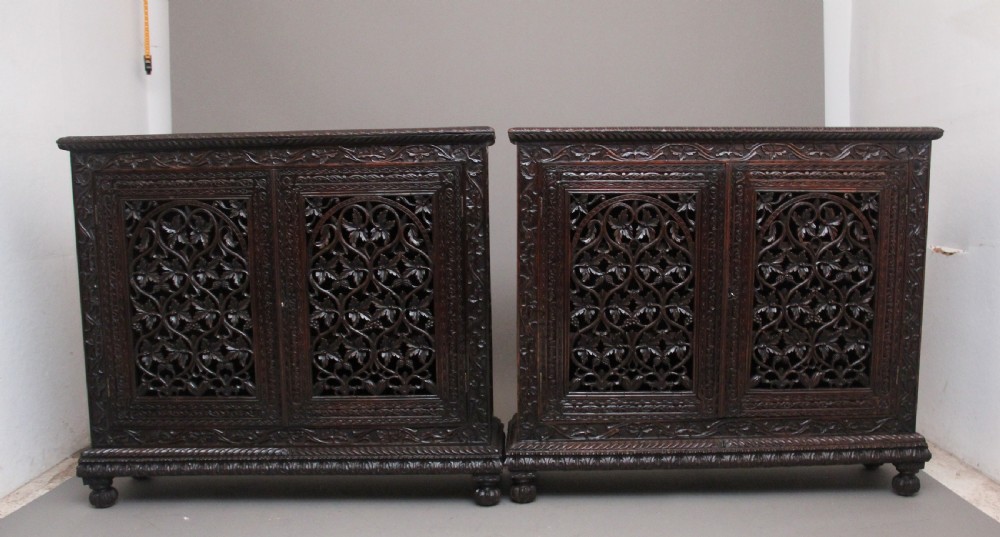 Pair of antique 19th Century Anglo-Indian carved cabinets  View III
