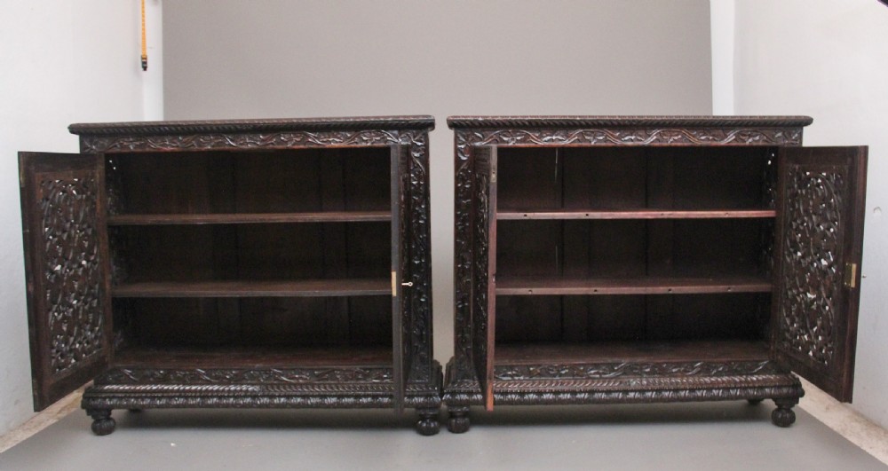 Pair of antique 19th Century Anglo-Indian carved cabinets  View IV
