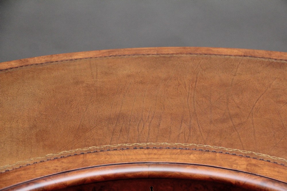 19th Century burr walnut pedestal kidney shaped desk View VIII
