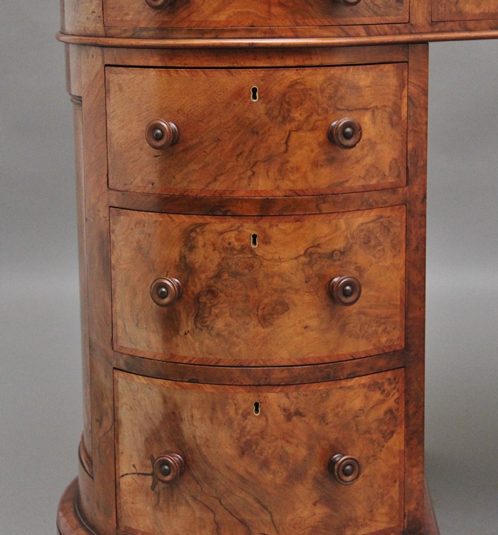 19th Century burr walnut pedestal kidney shaped desk View XI