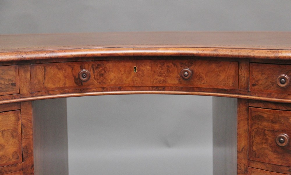19th Century burr walnut pedestal kidney shaped desk View XII