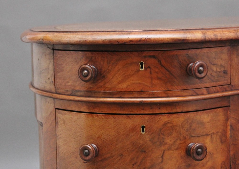 19th Century burr walnut pedestal kidney shaped desk View XIV