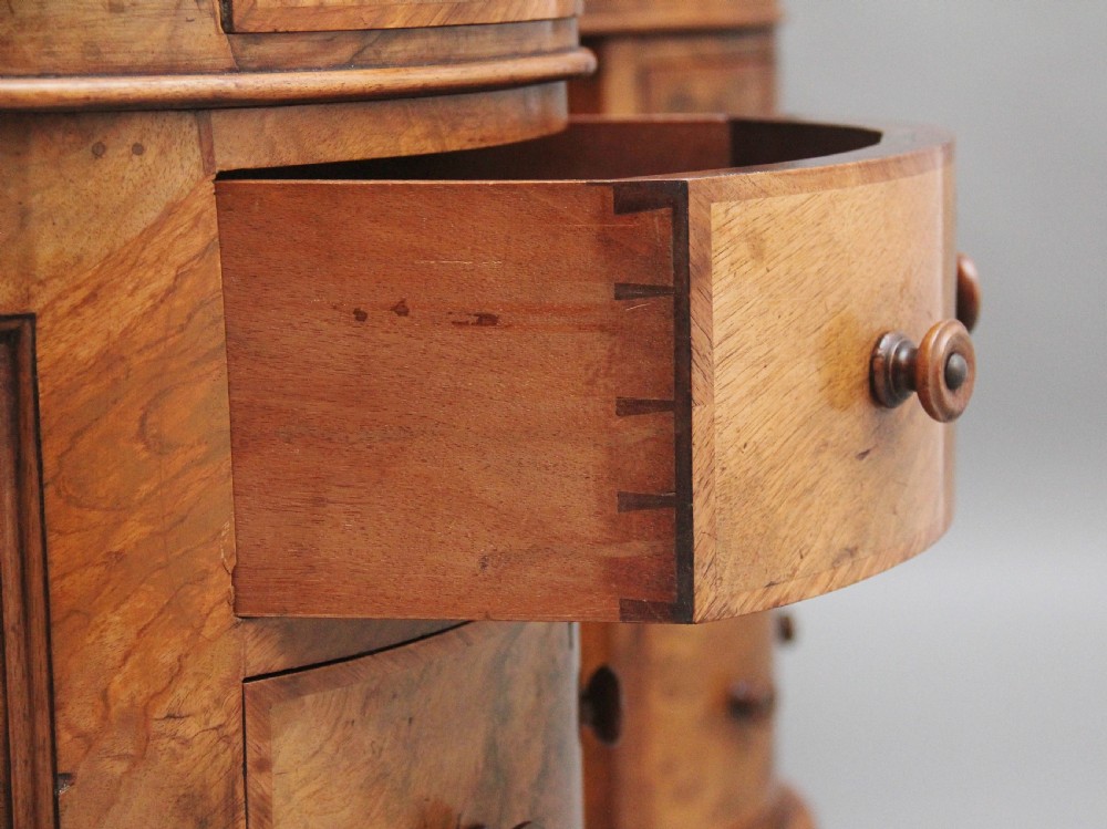 19th Century burr walnut pedestal kidney shaped desk View XV