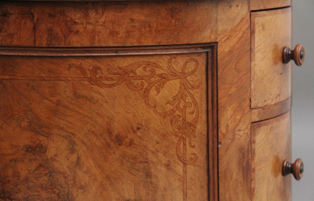 19th Century burr walnut pedestal kidney shaped desk View XVI