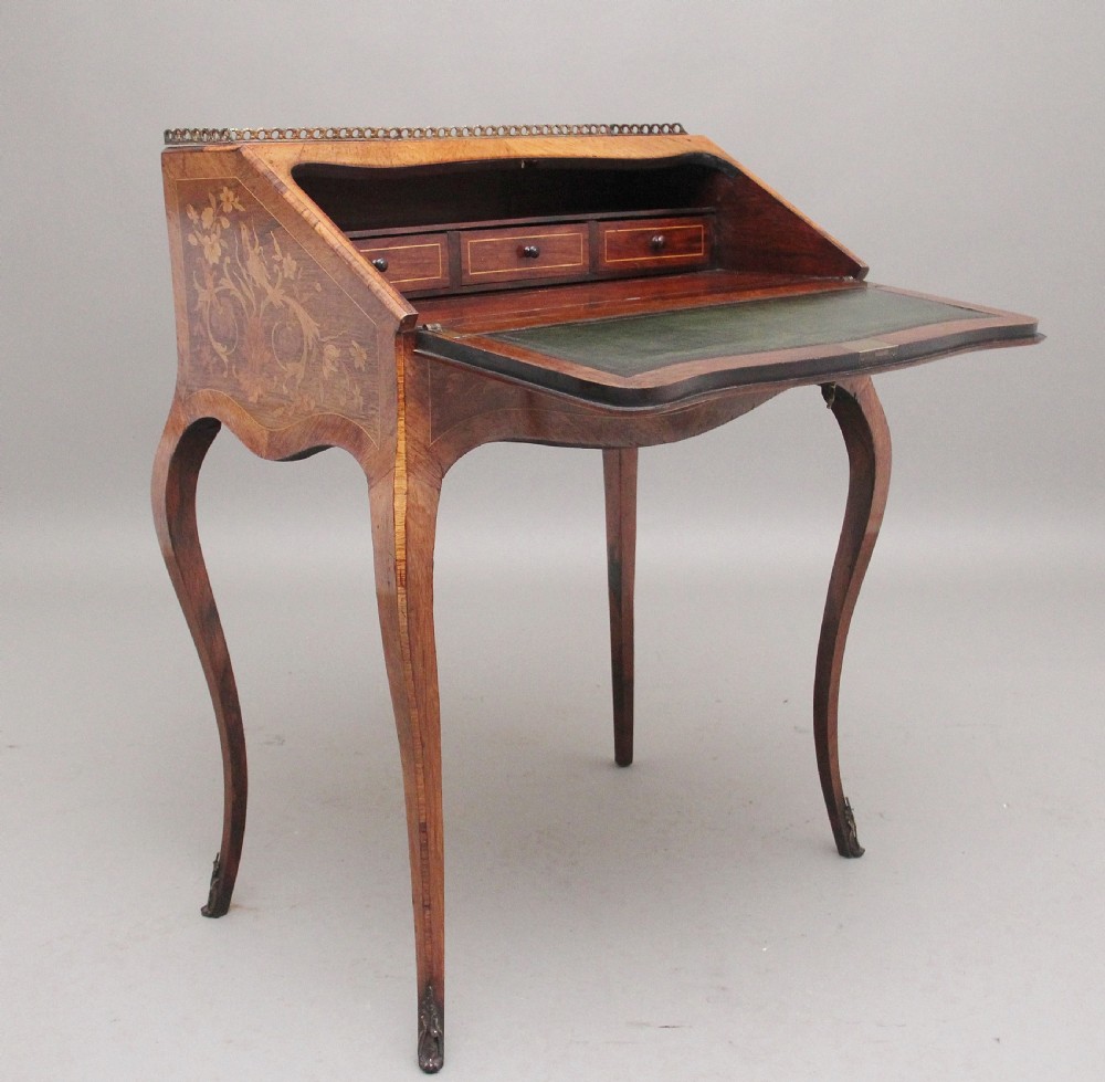 A superb quality freestanding 19th Century Kingwood and marquetry inlaid bureau View II