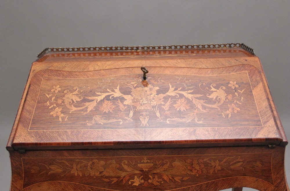 A superb quality freestanding 19th Century Kingwood and marquetry inlaid bureau View XIII