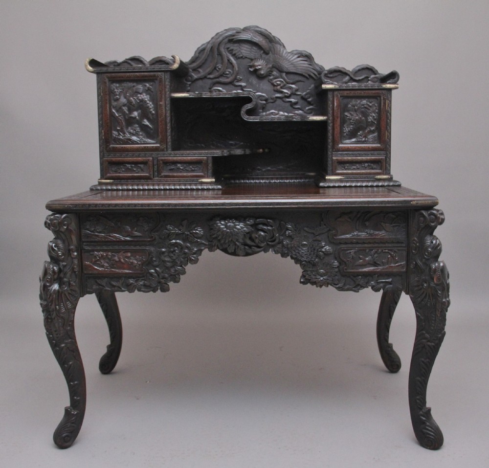19th Century highly carved Japanese desk and chair View III