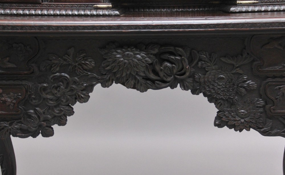 19th Century highly carved Japanese desk and chair View XV