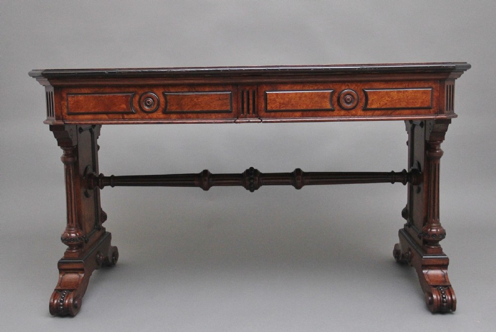 19th Century pollard oak and ebonised library table