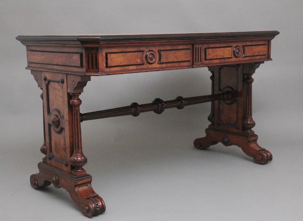 19th Century pollard oak and ebonised library table View IV