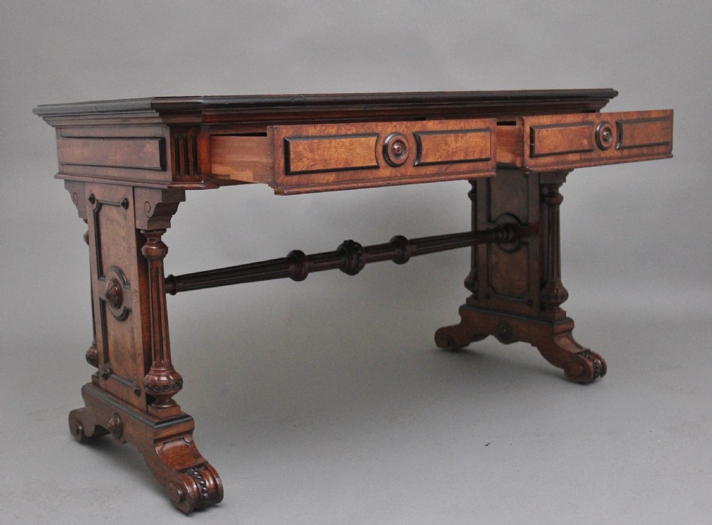 19th Century pollard oak and ebonised library table View V