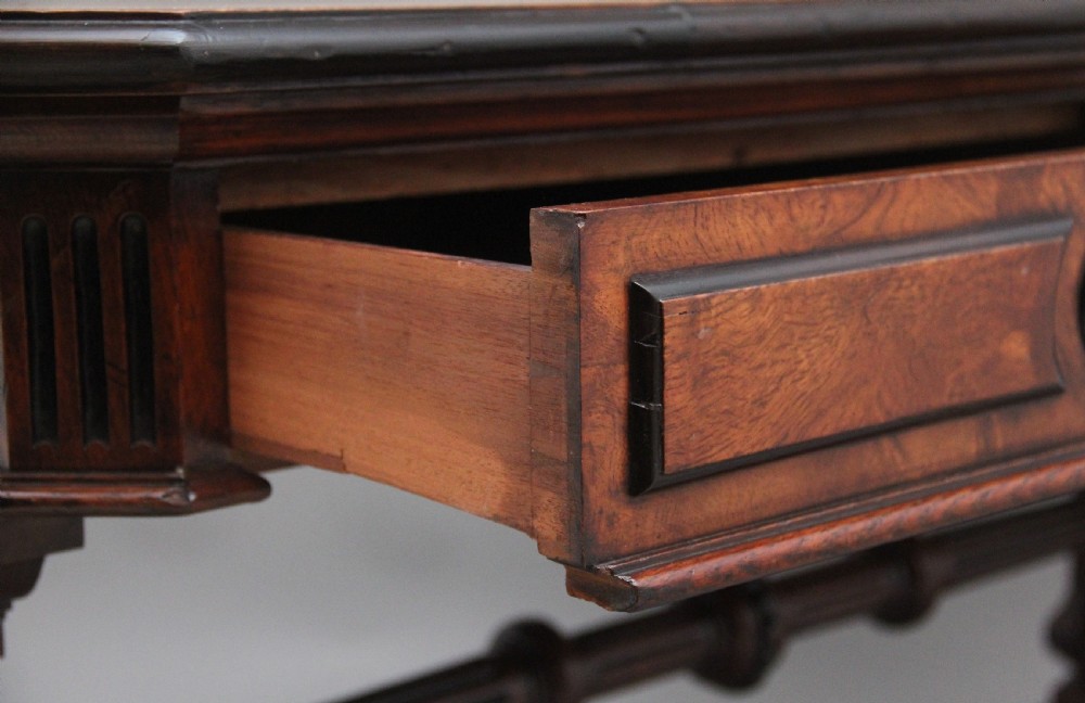 19th Century pollard oak and ebonised library table View VI