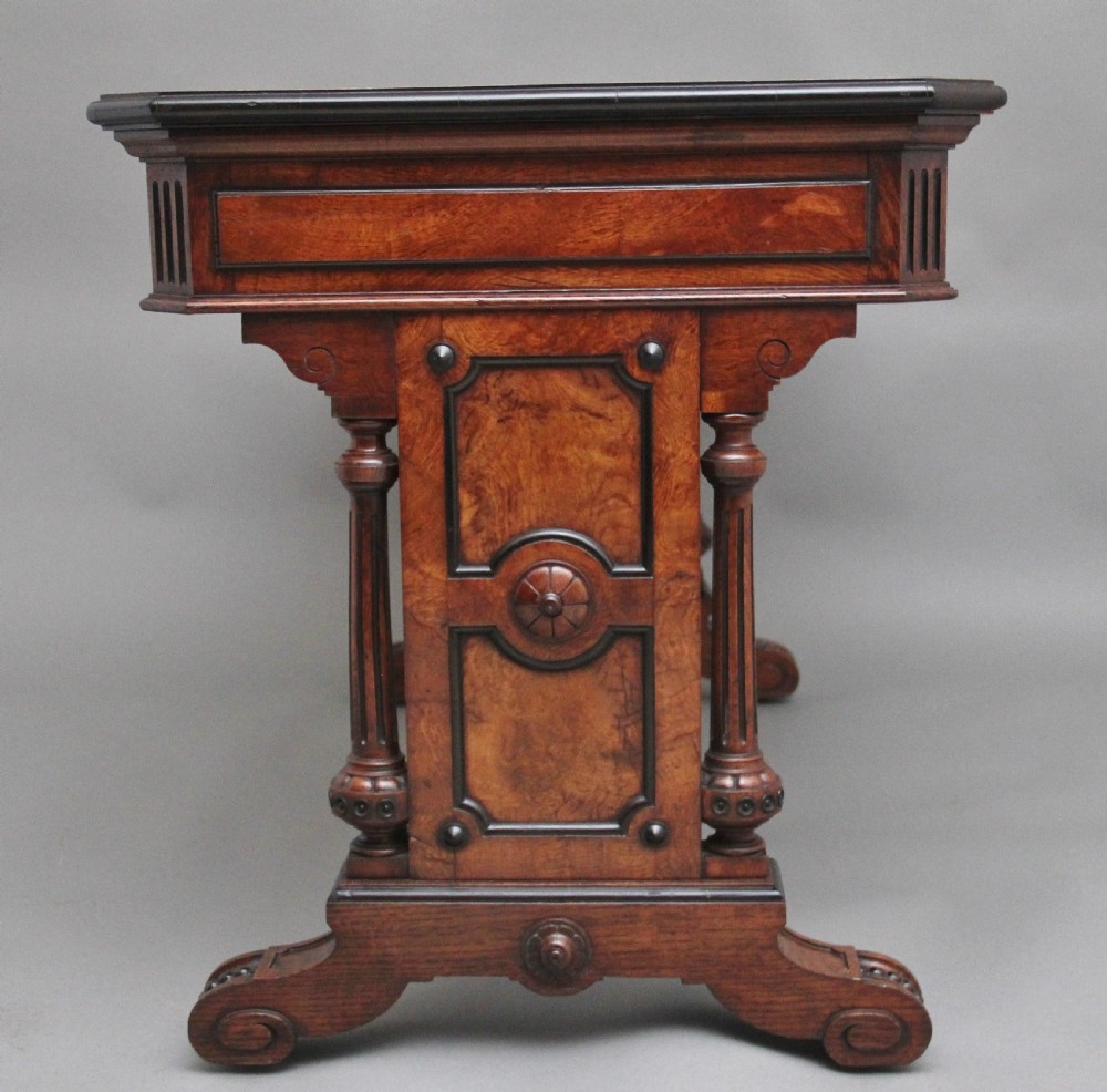 19th Century pollard oak and ebonised library table View VIII