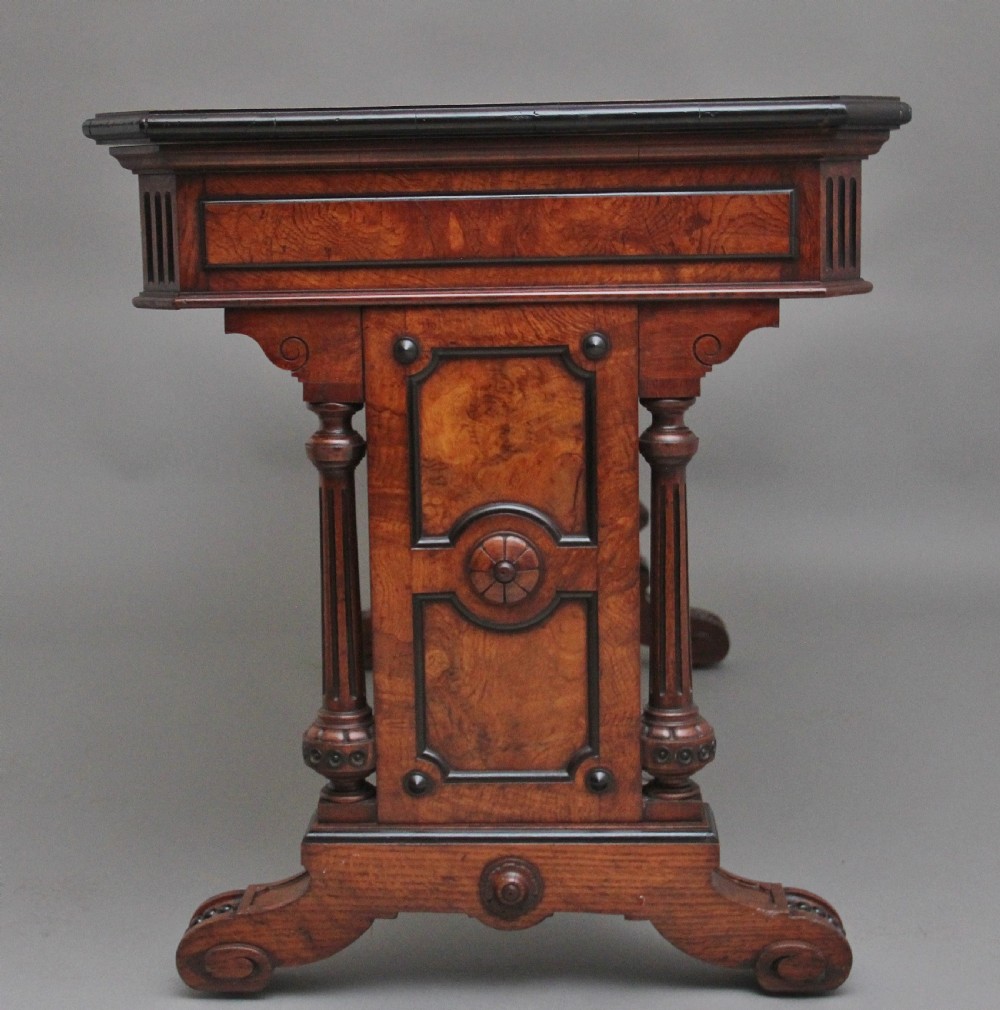 19th Century pollard oak and ebonised library table View XI