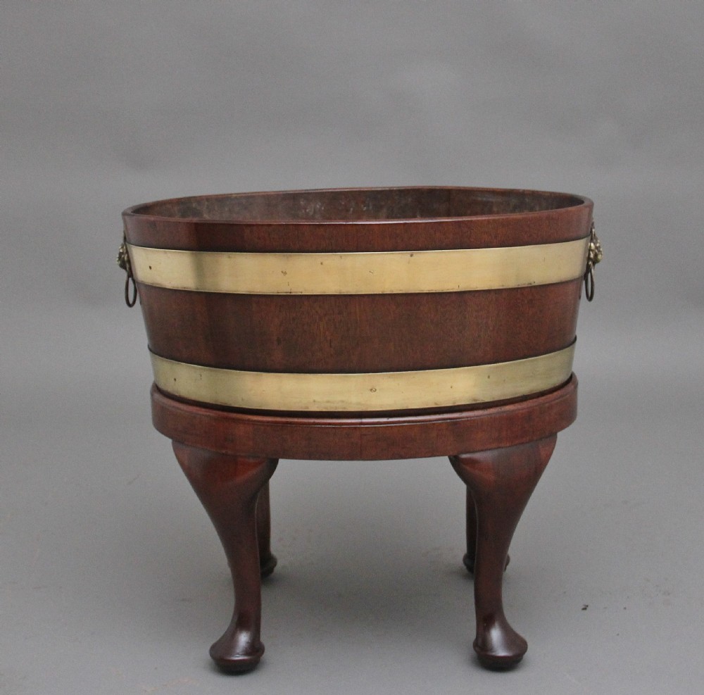 18th Century mahogany and brass bound oval wine cooler View II