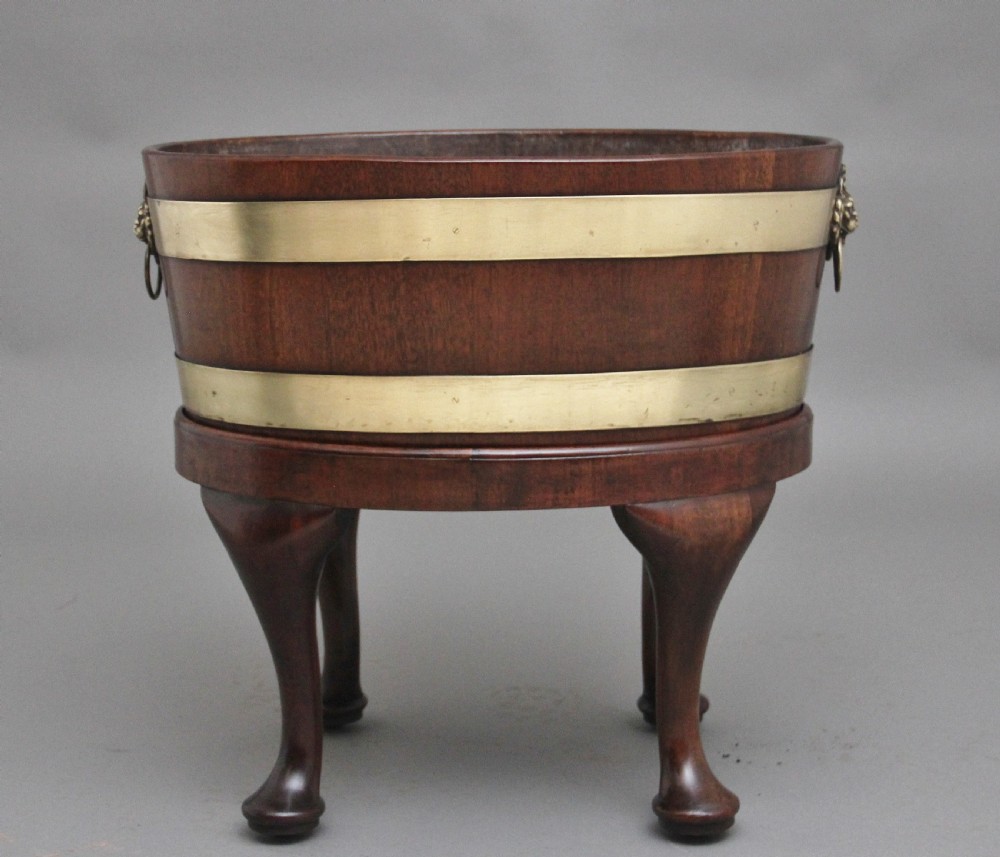 18th Century mahogany and brass bound oval wine cooler View VI