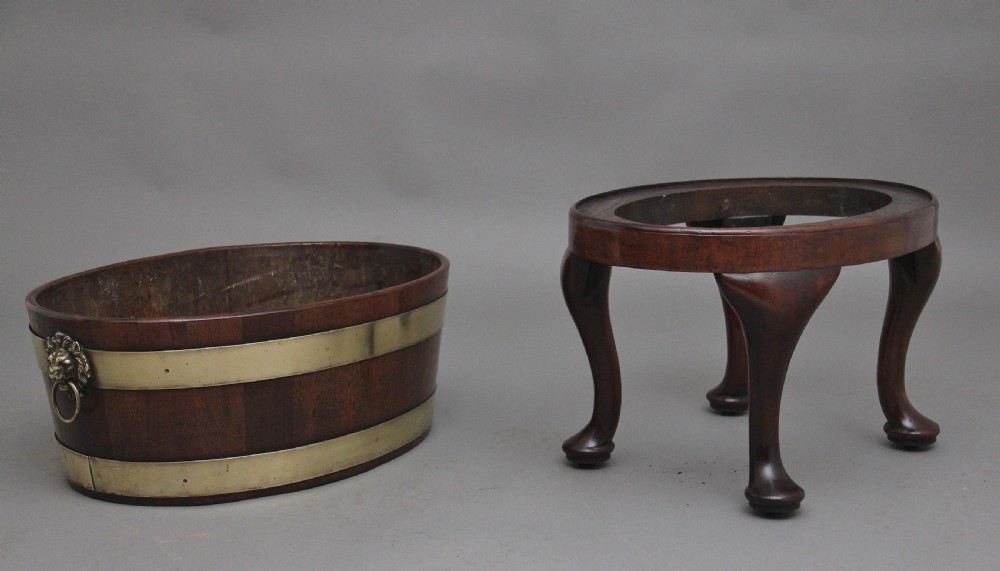 18th Century mahogany and brass bound oval wine cooler View X