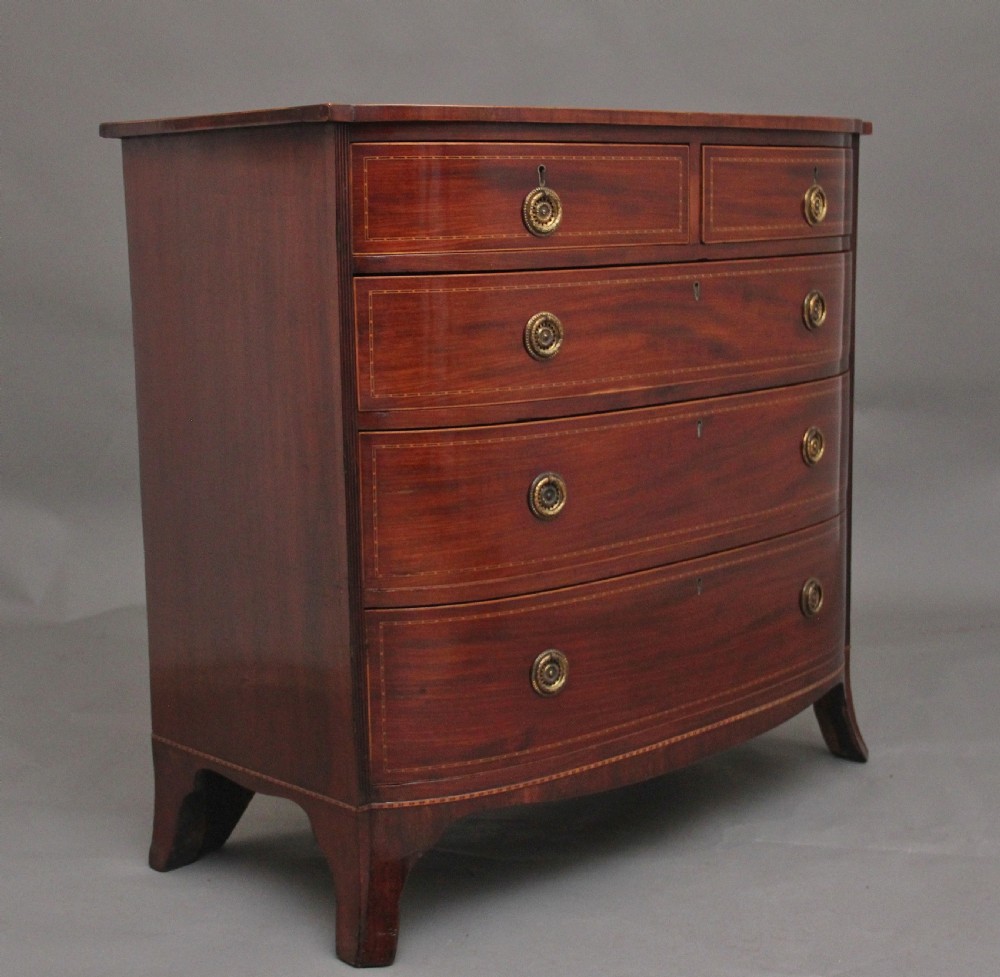 19th Century inlaid mahogany bowfront chest of drawers View II