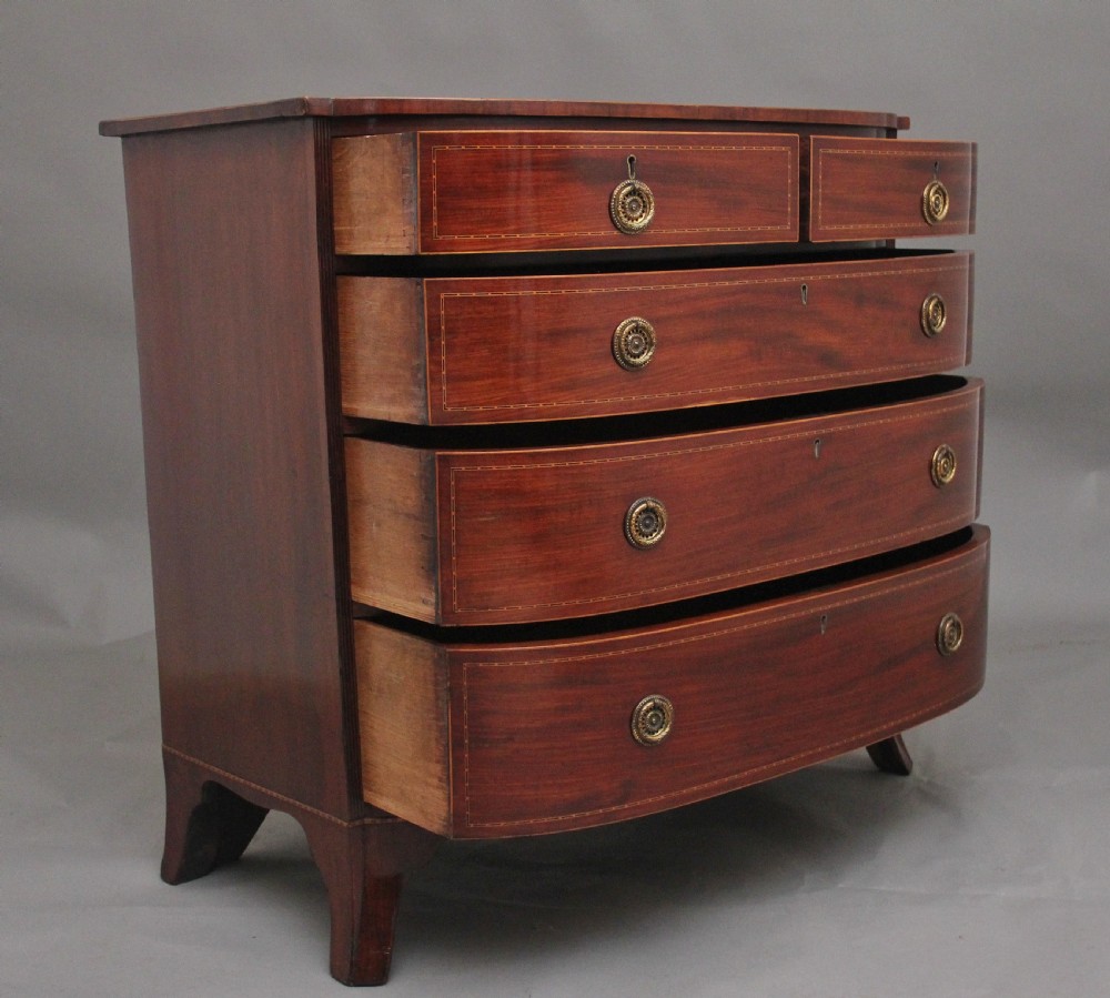 19th Century inlaid mahogany bowfront chest of drawers View IX