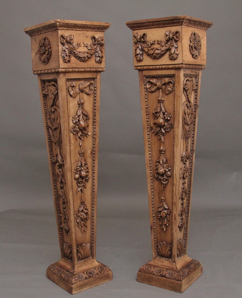 Pair 18th Century carved pine columns 