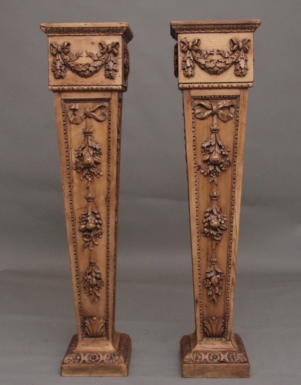 Pair 18th Century carved pine columns  View II