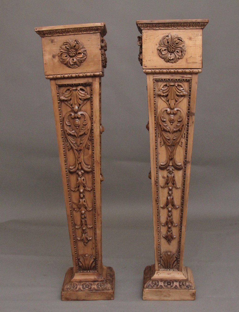 Pair 18th Century carved pine columns  View III