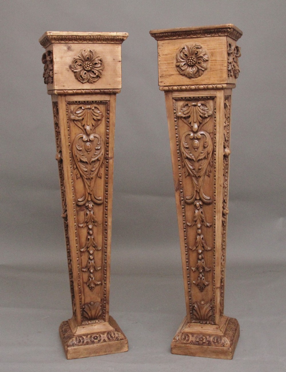 Pair 18th Century carved pine columns  View V