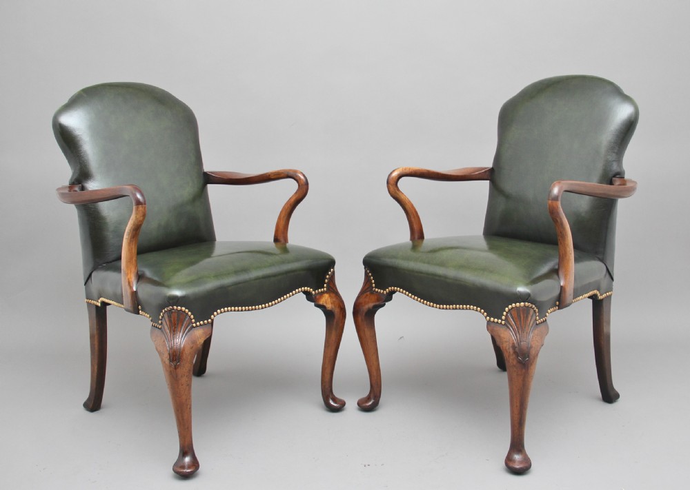 Pair of early 20th Century walnut armchairs