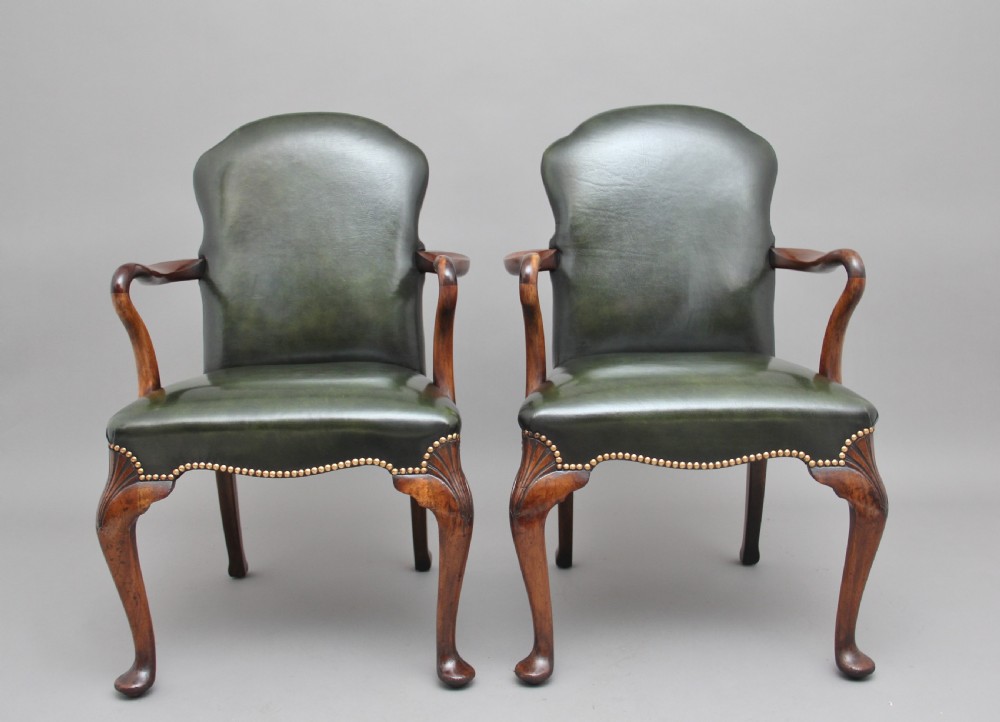 Pair of early 20th Century walnut armchairs View II