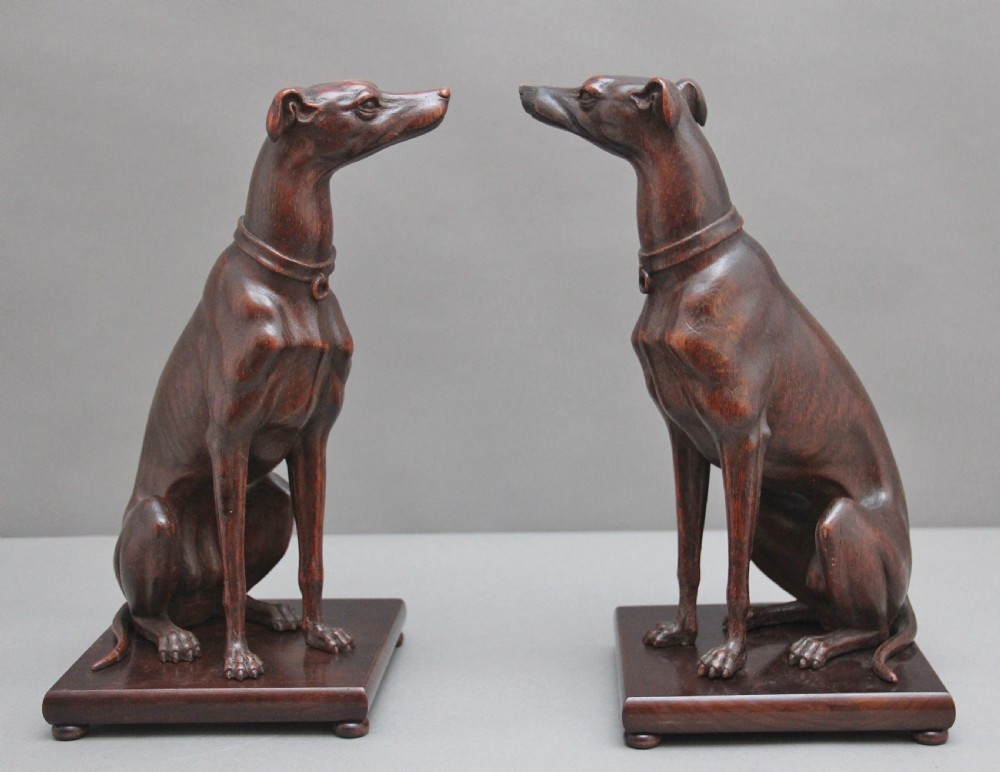 Pair early 20th Century carved oak greyhounds View IV