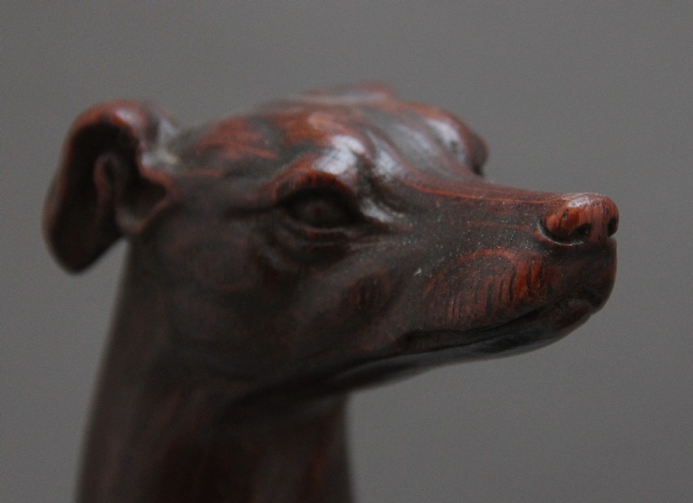 Pair early 20th Century carved oak greyhounds View IX