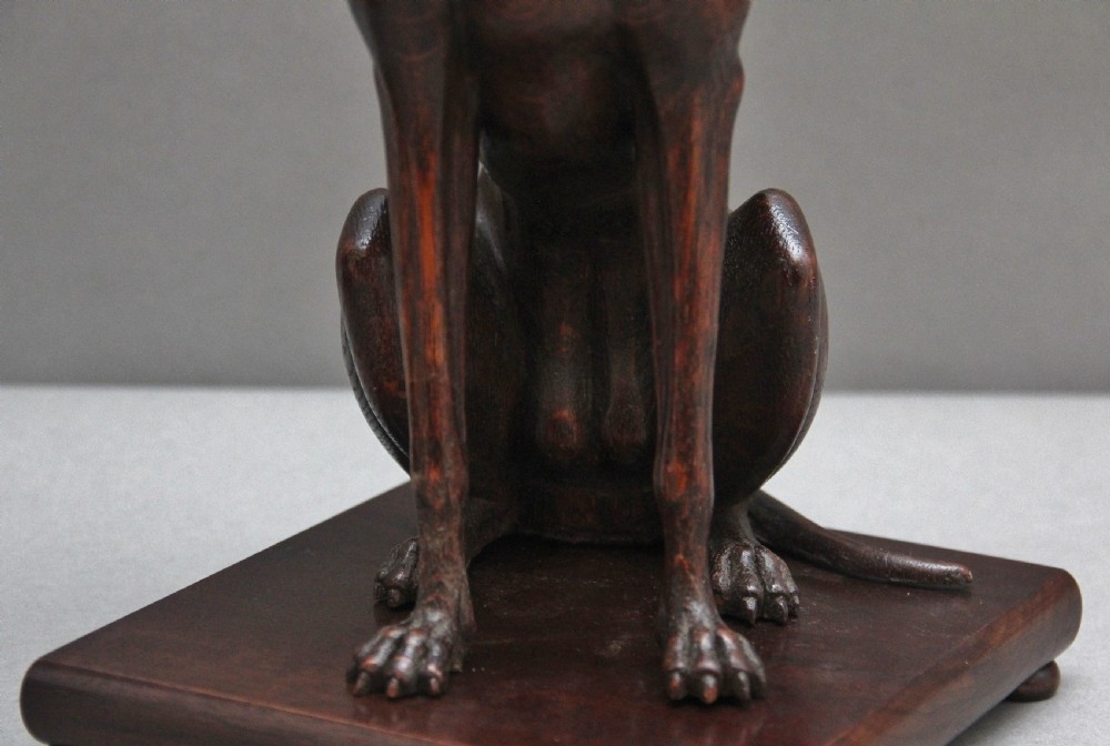 Pair early 20th Century carved oak greyhounds View XV