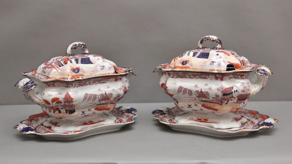 Pair 19th Century Masons iron stone tureens