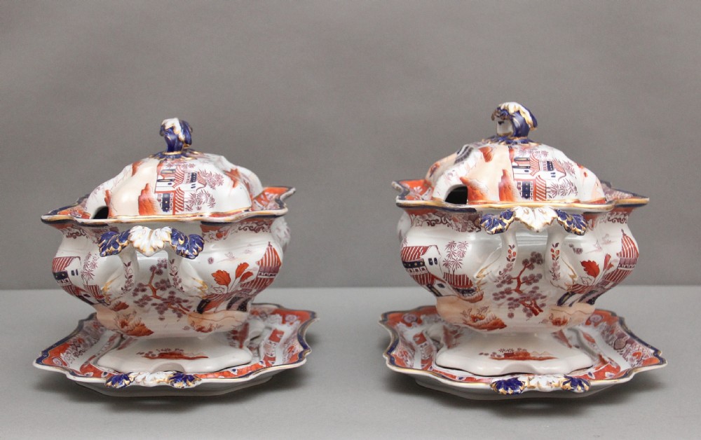 Pair 19th Century Masons iron stone tureens View V