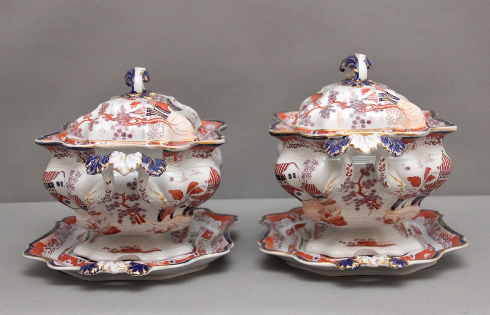 Pair 19th Century Masons iron stone tureens View VII
