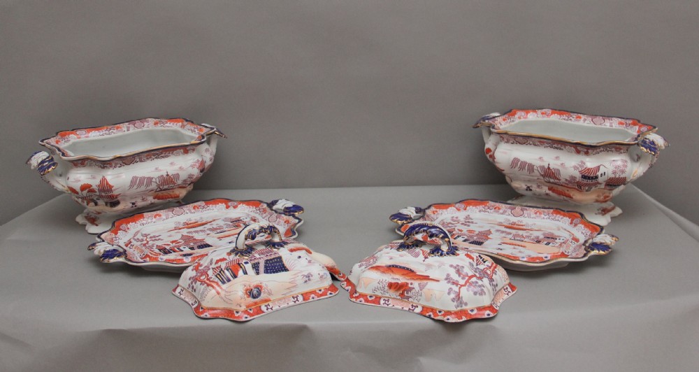 Pair 19th Century Masons iron stone tureens View IX