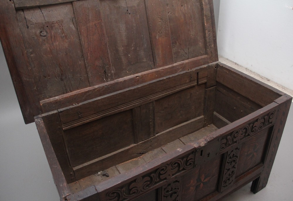 18th Century carved and inlaid oak coffer View VI