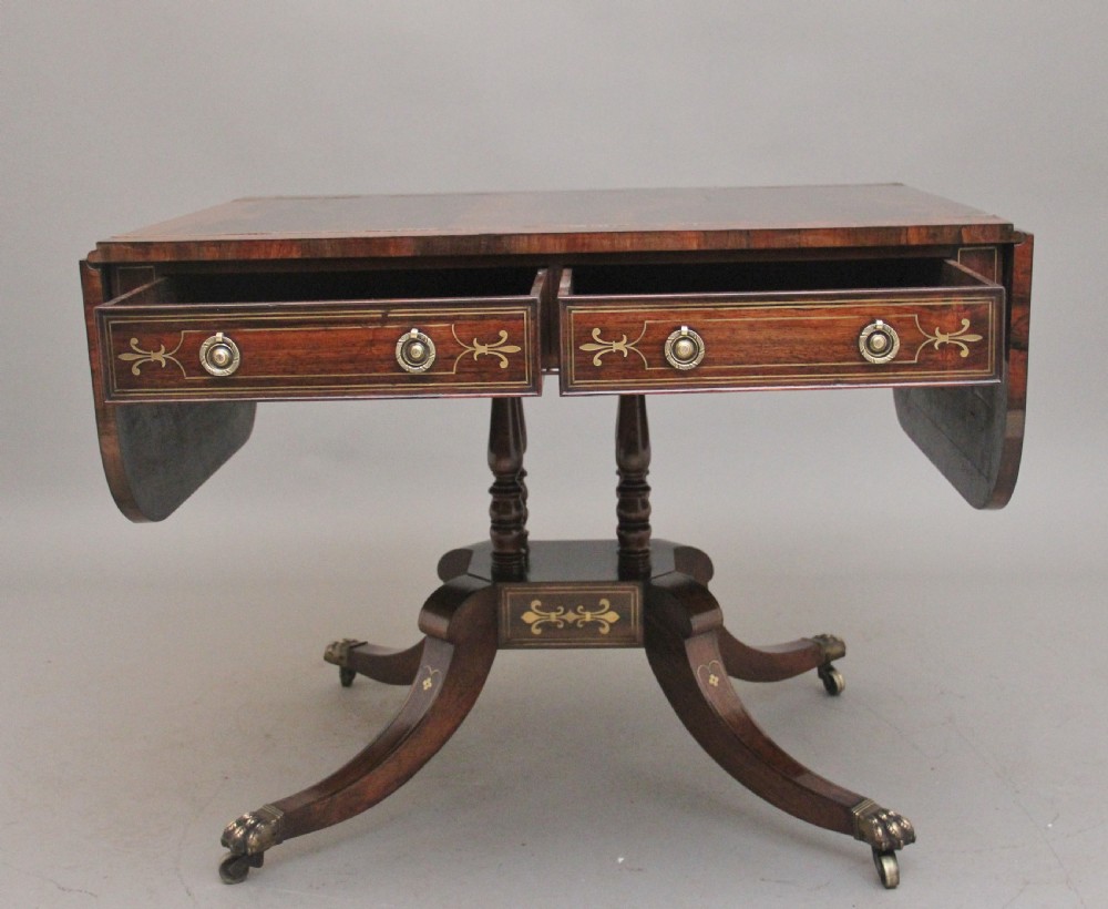 Regency rosewood and brass inlaid sofa table View II