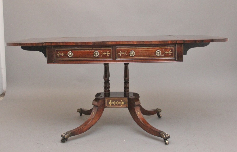 Regency rosewood and brass inlaid sofa table View V