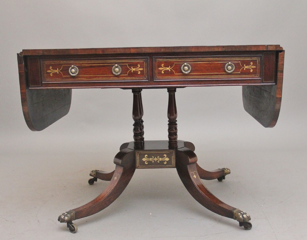 Regency rosewood and brass inlaid sofa table View XI