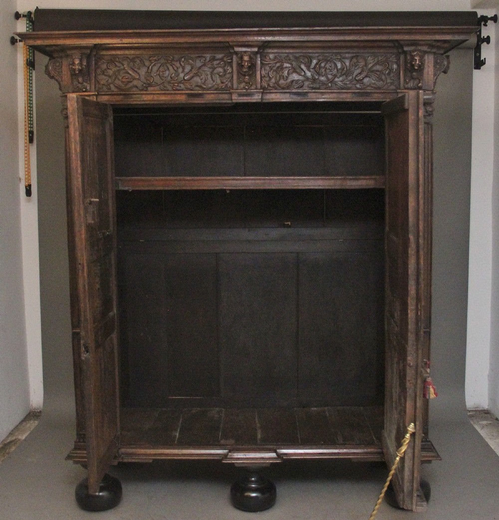 17th Century Flemish carved oak cupboard View II