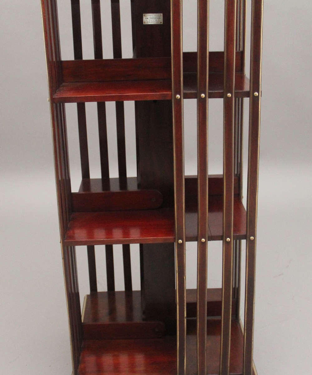19th Century French mahogany and brass revolving bookcase View X