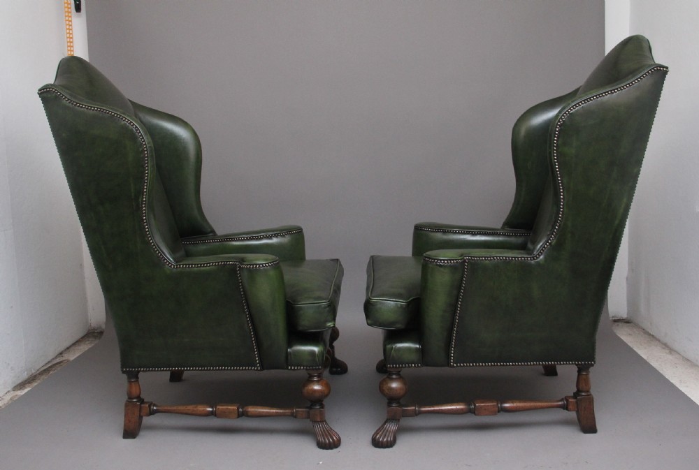 Large pair of early 20th Century walnut wingback armchairs  View III